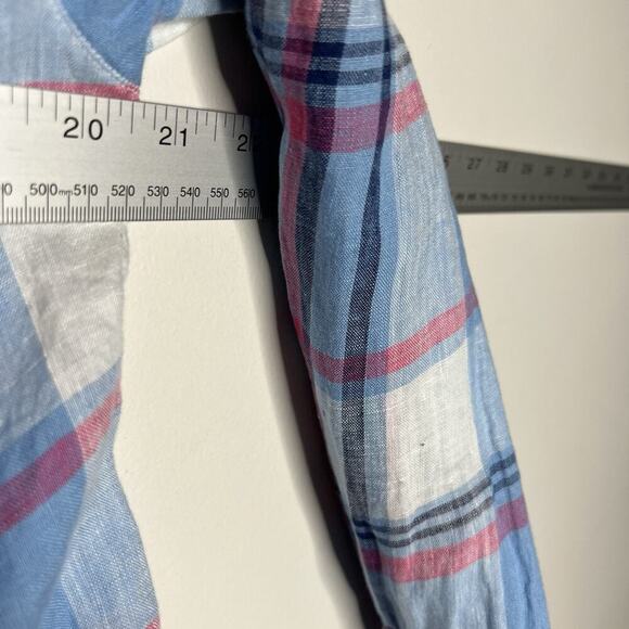 Grayson The Hero Shirt Womens Small Blue Plaid Linen Button Up Casual Preppy - Picture 10 of 10